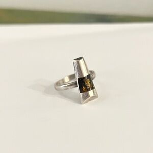 Sterling Silver Baltic Amber Geometric Ring